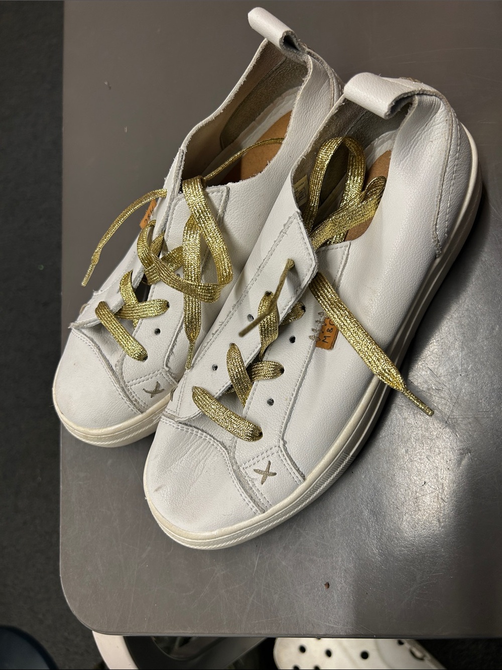 Musse & Cloud White Leather Sneakers with Gold Laces